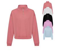 JH037 Just Hoods Damen kurz geschnittenes Sweatshirt mit 1/4-Reißverschluss Arctic White L