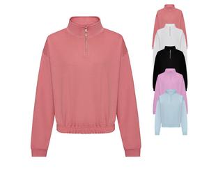 JH037 Just Hoods Damen kurz geschnittenes Sweatshirt mit 1/4-Reißverschluss Deep Black XXS