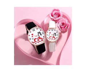 (JHA80SK-QL02) 2Pac Trend Romantische Herz zu Herz Rot Liebe Leder Quarz Paar Uhr Valentinstag