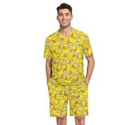 JHKKU Herren-Pyjama-Set, kurzärmelig, Sommer-Pyjama, kurzes Set, 2-teilig, Loungewear, Nachtwäsche mit Taschen, Süße gelbe Ente, S
