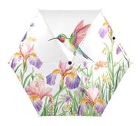 JHKKU Mini Reise-Regenschirm, kleiner kompakter tragbarer Regenschirm für Sonne und Regen, winddichter Sonnenschirm mit 95% UV-Schutz, Kolibri-Blumen, Aquarell, Einheitsgröße