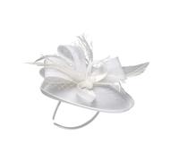 JHKNNK Party Haarband mit Feder und Blumen Mesh Stirnband für Frauen Abendkleid Accessoire Weiß Leinenimitat 1 Stück für Besondere Anlässe