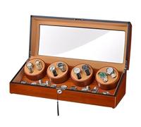 JHOMHF Beleuchtete Uhrengalerie-Box - 8 Automatische Wickler Und 9 Ausstellungsnischen Mit LED-Akzentbeleuchtung, Kuratierte Aufbewahrung for Uhrenboxen for Herren Und Damen(Brown)