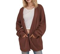 Jhsnjnr Damen Elegante Grobstrick Long Cardigan Casual Lantern Sleeves Sweater Offene Front Oversize Strickjacke Mantel