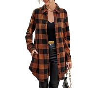 Jhsnjnr Damen Holzfällerhemd Flanell Langarm Karobluse Lässiges Shacket Knopfleiste V Ausschnitt Longshirt Oversize Kariertes Langarmshirt