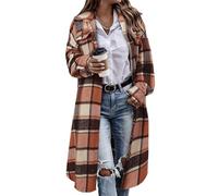 Jhsnjnr Flanellhemd Damen Jacke Lässiges Holzfällerhemd Lang Revers Karierte Trenchcoat Shacket Mantel Herbst