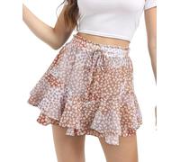 Jhsnjnr Shorts Damen Leicht Hosenrock Blumen Rock mit Kordelzug Rüschensaum Hohe Taille Lässig Strand Kurze Boho Chiffon Sommerröcke