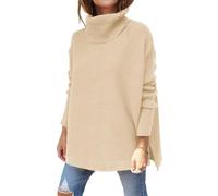 Jhsnjnr Strickpullover Damen Rollkragen Langarm Winter Oversize Pullover | Umklappbarer Turtleneck Pullover,Warm und Winddicht,Fledermausärmel Locker Strick Tunika Strickpulli mit Seitenschlitzen