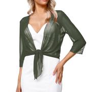 JHTVGIUZ Bolero Mädchen,Damen Shrug Bolero Jacke 3/4 Ärmel Gerüscht Zum Binden Sommer Offene Vorderseite Cardigan Oberteil Zum Binden Eleganter Strandüberzug Für Kleid Abendhochzeit Dunkelgrün M