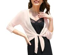 JHTVGIUZ Cardigan Damen,Damen Shrug Bolero Jacke Mit 3/4 Ärmeln Gerüscht Zum Binden Sommer Vorne Offen Cardigan Oberteil Zum Binden Eleganter Strandüberzug Für Kleid Abendhochzeit Hellrosa M