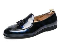 JHYUUKAU Herren Loafer mit Quasten Lackleder Slipper Business Hochzeit Party Elegante Herrenschuhe,Blau,47 EU