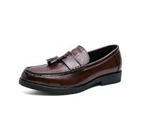 JHYUUKAU Herren Slipper mit Quasten Kunstleder Loafer Business Schuhe Klassisch Halbschuhe Elegant Hochzeit Freizeit Schwarz Braun,Braun,41 EU