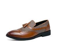 JHYUUKAU Herren Slipper Quasten Loafers Brogue Business Schuhe Vintage Halbschuhe Spleißen Hochzeit Party Anzugschuhe,Braun,47 EU