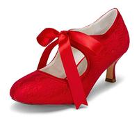 JIA JIA 14031 Hochzeitsschuhe Brautschuhe Spitze Damen Pumps Farbe Rot,Größe 41 EU ( 7 UK )