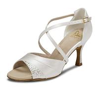 JIA JIA 20522 Damen Sandalen Ausgestelltes Heel Super-Satin Latein Strass Tanzschuhe Farbe Elfenbein,Größe 35 EU