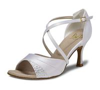 JIA JIA 20522 Damen Sandalen Ausgestelltes Heel Super-Satin Latein Strass Tanzschuhe Farbe Weiß,Größe 38 EU