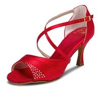 JIA JIA 20522 Damen Sandalen Ausgestelltes Heel Super-Satin mit Strass Latein Tanzschuhe Rot, 42