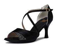 JIA JIA 20522 Damen Sandalen Ausgestelltes Heel Super-Satin mit Strass Latein Tanzschuhe Schwarz, 40