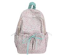 JIABAOZ Damen Rucksack mit Schleife, Kawaii Rucksack mit Blumenmuster im Aesthetic Coquette Preppy Stil, Laptop Bag für Uni, Schule und Alltag, Trendiger Daypack mit Großer Kapazität (Purple)