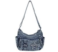 JIABAOZ Denim Crossbody Bag,Cute Y2k Crossbody Purse,Jean Vintage Grunge Bag,Multi Pocket Purse with Pockets,Cloth Crossbody Handbag (Blue)