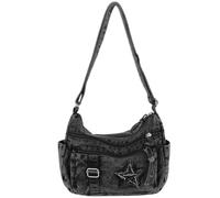 JIABAOZ Denim Crossbody Bag,Cute Y2k Crossbody Purse,Jean Vintage Grunge Bag,Multi Pocket Purse with Pockets,Cloth Crossbody Handbag (Black)