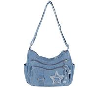 JIABAOZ Denim Crossbody Bag,Cute Y2k Crossbody Purse,Jean Vintage Grunge Bag,Multi Pocket Purse with Pockets,Cloth Crossbody Handbag (Light Blue)