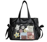 JIABAOZ Ita Bag Kawaii Tote Tasche, Anime Pin Display Schultertasche mit transparentem Fenster, Japanese School Bag Y2K, Schultertasche, Clear Messenger Schultasche (Black)