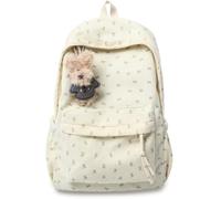 JIABAOZ Kawaii Cord Rucksack mit Schleifenmuster für Damen, College Preppy Coquette Laptop Rucksack, Koreanischer Ästhetischer Tagesrucksack (White)