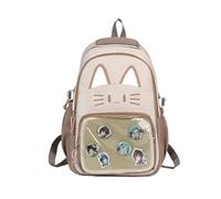JIABAOZ Kawaii Katzen Ita Bag Rucksack mit Transparentem Pin Display, Stylischer Reise Rucksack für Damen, Leichtes Design für Mode Liebhaberinnen (Khaki)