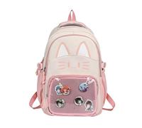 JIABAOZ Kawaii Katzen Ita Bag Rucksack mit Transparentem Pin Display, Stylischer Reise Rucksack für Damen, Leichtes Design für Mode Liebhaberinnen (Pink)