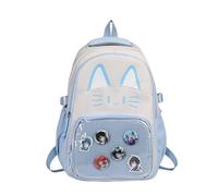 JIABAOZ Kawaii Katzen Ita Bag Rucksack mit Transparentem Pin Display, Stylischer Reise Rucksack für Damen, Leichtes Design für Mode Liebhaberinnen (Blue)