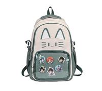 JIABAOZ Kawaii Katzen Ita Bag Rucksack mit Transparentem Pin Display, Stylischer Reise Rucksack für Damen, Leichtes Design für Mode Liebhaberinnen (Green)