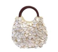 JIABAOZ Muschelperlen Geldbörse, Muschel Perlen Pailletten Tragetasche für Damen, Sommer Strand Tragetasche, Handgemachte Muschelperlen Pailletten Tasche mit Henkel (Small)