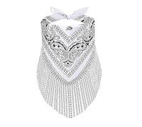 JIAHG Strass Fransen Bandana Maske Western Cowboy Sqaure Schal Kopf Wrap Disco Rave Party Junggesellenabschied Bandanas Halstuch Damen Party Fashion (Weiß)