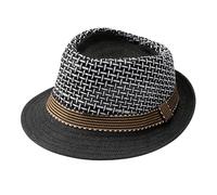 JIAHG Unisex Cowboyhut Strohhut Herren Panamahut Jazz Hut Westernhut Frauen Sommerhut Sonnenhut Stroh Piratenhut Damen Strandhut Fischerhut Strandmütze (Papierstroh, Schwarz)