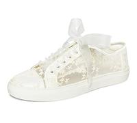 JIAJIA 8835 Hochzeitsschuhe Braut Turnschuhe Wohnungen Braut Tennisschuhe Spitze Turnschuhe Farbe Elfenbein,Größe 35 EU (2.5 UK)