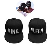 JIAJIA YL Baseballmütze Für Liebhaber Paare Bestickte Rapper Cap -Snapback King/Queen verfügbar 2 Stück (Black)