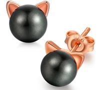 Jiamiaoi Katzen Ohrringe Schwarz Katze Ohrstecker Rosegold Ohrringe Damen Silber Perlenohrringe Schwarz für Mädchen Kinder Katzen Schmuck