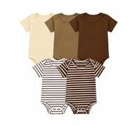 JiAmy 5er Pack Baby Body Kurzarm Baumwolle Sommer Baby Bodys Set Neugeborene Weiche Einfarbige Streifen Kleidung 0-12 Monate