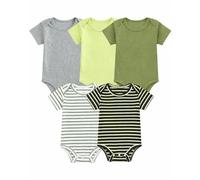 JiAmy 5er Pack Baby Body Kurzarm Baumwolle Sommer Baby Bodys Set Neugeborene Weiche Einfarbige Streifen Kleidung 0-12 Monate