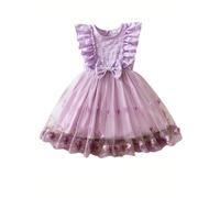 JiAmy Baby Mädchen Kleid Tüllkleid Prinzessin Festliches Kleid mit Flügelärmeln 3D Schmetterling Stickerei Sommerkleid Blumenmädchen Partykleid 2-3 Jahre, lila