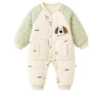 JiAmy Baby Stepp-Overall Wattiert, Süßer Winter Jumpsuit mit 3D Hunde-Motiv, Baumwoll-Strampler für Jungen & Mädchen Übergangsjacke 9-12 Monate