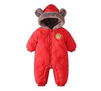 JiAmy Baby Winter Overall Mit Kapuze Schneeanzüge Outfits Fleece Bär Strampler Jungen Mädchen Jumpsuit Spielanzug Rot 0-6 Monate
