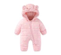 JiAmy Baby Winter Schneeanzug, Kleinkind Bär Kapuze Fold-Over Fäustlinge Füßlinge Overall Kleinkind Warm Fleece Strampler Mädchen Jungen Warm Jumpsuit 3-24 Monate