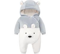 JiAmy Baby Winter Schneeanzug Warm Flanell Strampler 0-12 Monate | Neugeborenes Mädchen Jungen Overall Fleece Winter Jumpsuit mit Bär Kapuze