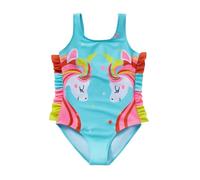 JiAmy Badeanzüge Mädchen, Einteiler Schwimmanzug 3D Einhorn Schwimmen Bademode für Kinder Blau 5-6 Jahre