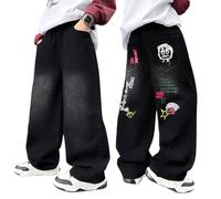 JiAmy Jungen Jeanshose Elastischem Bund Baggy Jeans Jungs Weites Bein Y2k Kinder Cargohose Baumwolle Denim Hosen für Jungen Mädchen Größe 120, 5-6 Jahren