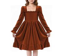 JiAmy Kleider für Mädchen Samt Langarmkleid Kinder Quadratischer Hals Festliches Mädchen Kleid Rüschensaum Herbst Winter Hochzeit Geburtstag Partykleid für Kleinkinder 1-2 Jahre, Orange (Etikett: 90