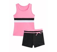 JiAmy Mädchen 2-teiliger Tankini-Badeanzug Sportliches Bademodenset, Ärmelloses Racerback-Oberteil und Badeshorts, Elegant Badeanzug für Kinder 6-7 Jahren