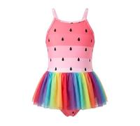 JiAmy Mädchen Badekleid Einteiliges Regenbogen-Tüllrock Badeanzug Mädchen Liebliche Verstellbare Träger Bademode Schwimmanzug für Kinder 4-5 Jahren, Gr.104